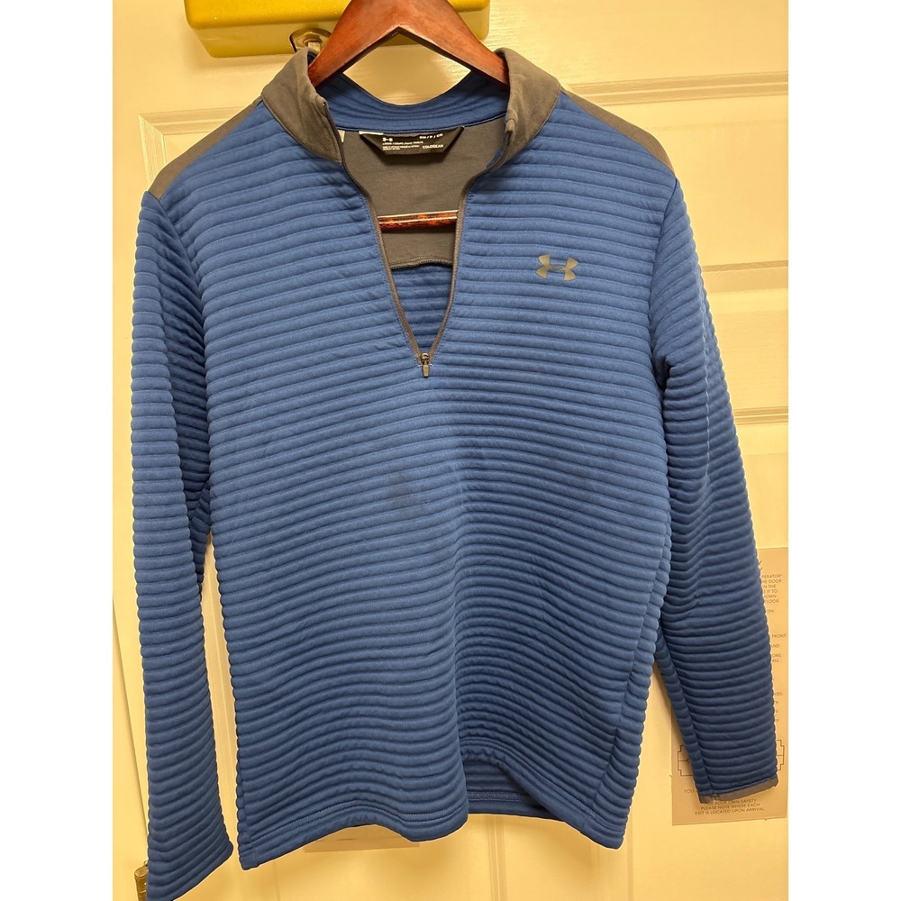 Under Armour ColdGear Pullover 1/4 Zip Blue‎ Athletic Top Mens blem front